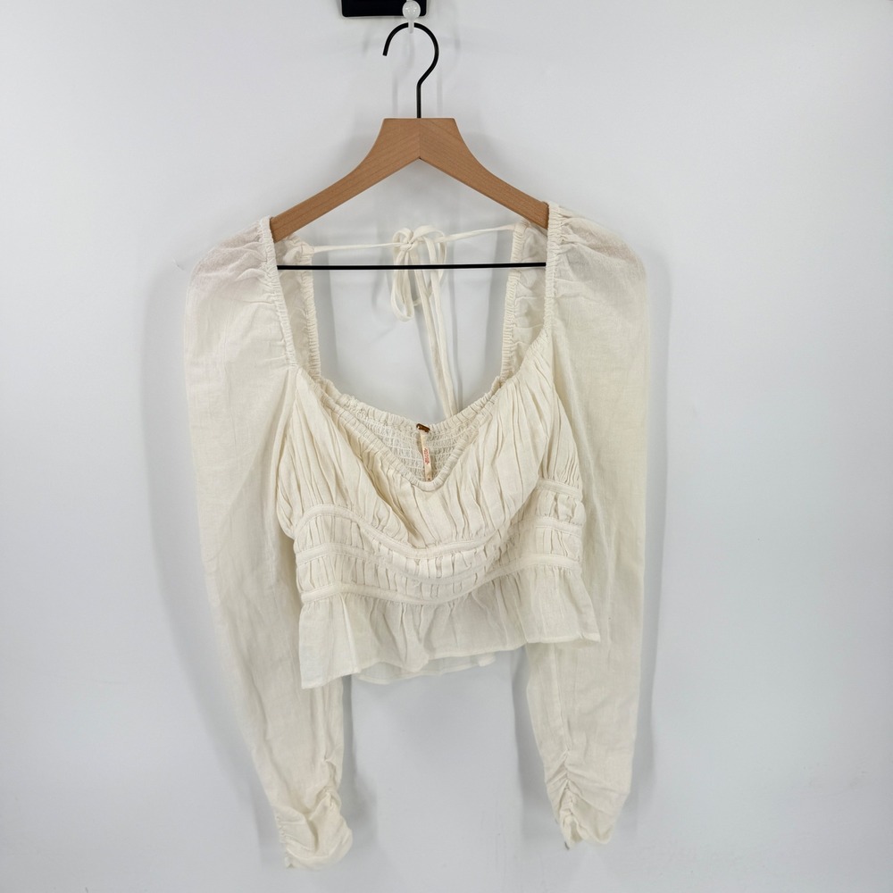 Free People Duo Corset Top White Medium‎ Boho Puff Sleeve Coquette Festival